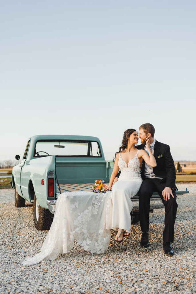 Kansas Wedding Florist - Spring wedding flowers vintage truck bridal bouquet