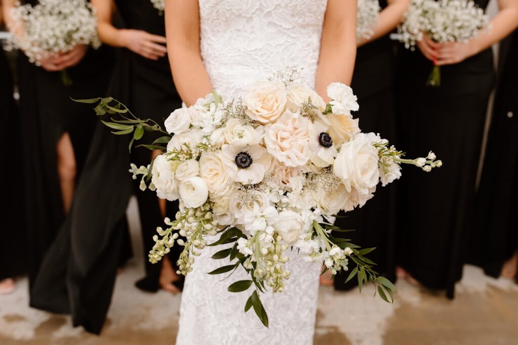 Kansas City wedding florist - White and black bridal bouquet