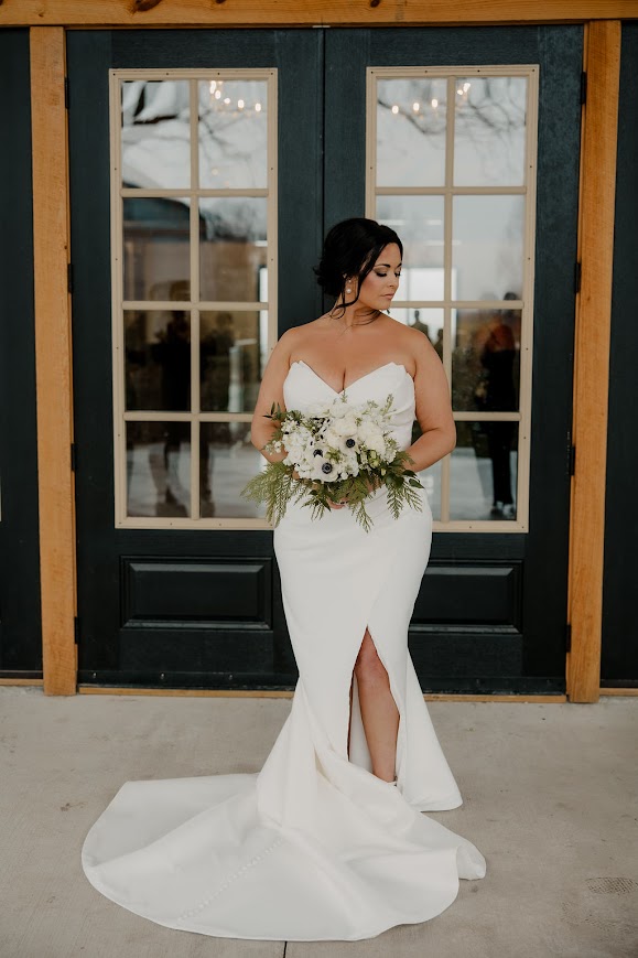 Winter Wedding Flowers Bride with White & Black Bouquet