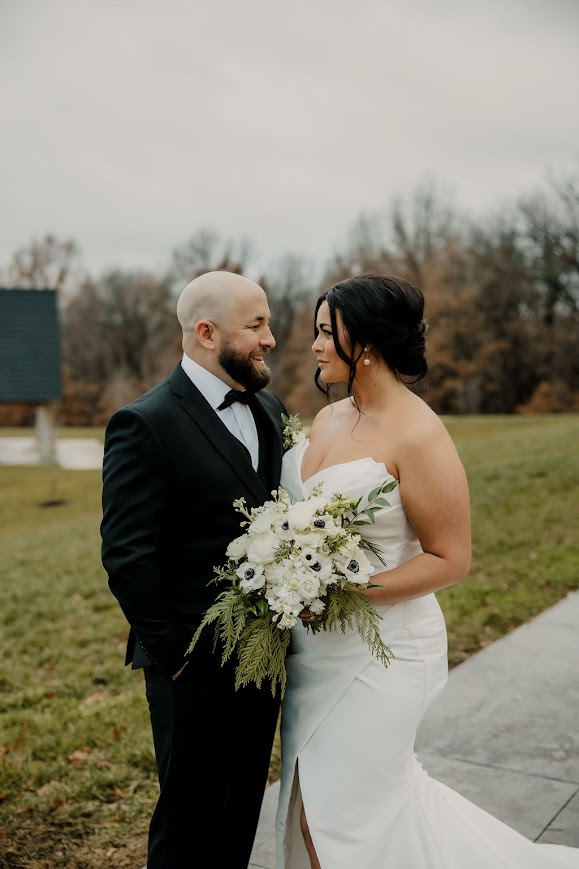 Winter Wedding Flowers Bride & Groom Black & White Bouquet