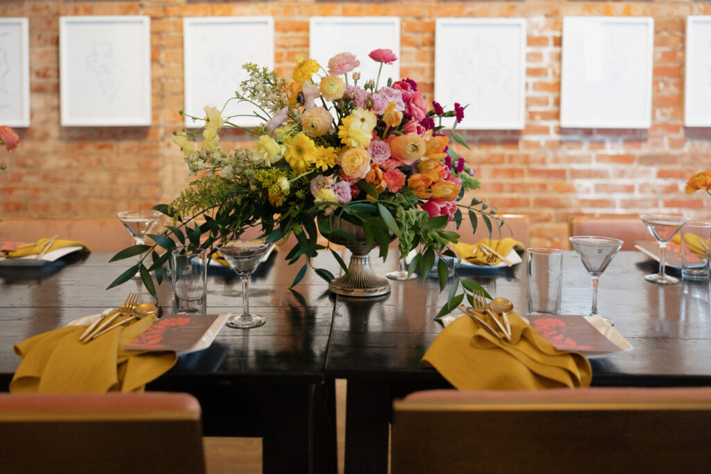 Summer wedding flowers bright floral centerpiece